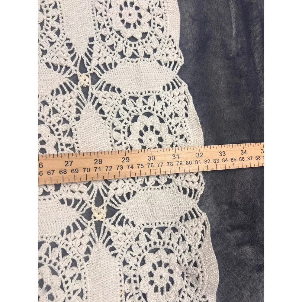 Vintage Crochet Table Runner Throw Unisex 45x32 Cream Vintage Cottagecore Lace